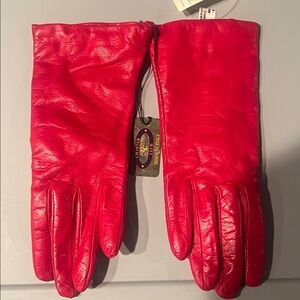 Charter club Chic Vibrant Red Leather Gloves cashmere lined .